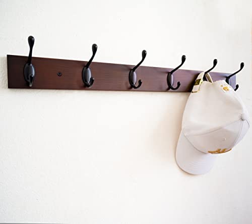 ROOREVO Coat Rack Wall Mount - 24 Inch with 6 Coat Hooks, Wall hat Hanger, Coat Racks, Walnut, Pack of 2