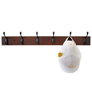 ROOREVO Coat Rack Wall Mount - 24 Inch with 6 Coat Hooks, Wall hat Hanger, Coat Racks, Walnut, Pack of 2