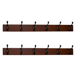 ROOREVO Coat Rack Wall Mount - 24 Inch with 6 Coat Hooks, Wall hat Hanger, Coat Racks, Walnut, Pack of 2