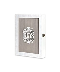 velista wooden key box wall mount – cute and rustic decorative key cabinet – premium cabinet key holder with 6-hooks - small white key holder box - farmhouse wall décor – vintage key rack cabinet