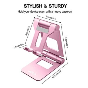 simr Large Adjustable Cell Phone Stand Desk Foldable Cell Phone Holder for iPhone 14 13 12 Pro 11 X XS Max 8 7 6 Plus 5, iPad Mini, 4-13" All CellPhones (Rose Gold)