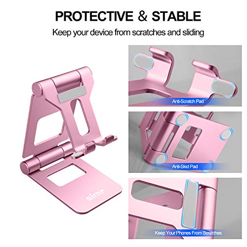 simr Large Adjustable Cell Phone Stand Desk Foldable Cell Phone Holder for iPhone 14 13 12 Pro 11 X XS Max 8 7 6 Plus 5, iPad Mini, 4-13" All CellPhones (Rose Gold)