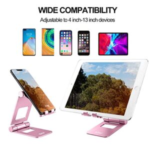 simr Large Adjustable Cell Phone Stand Desk Foldable Cell Phone Holder for iPhone 14 13 12 Pro 11 X XS Max 8 7 6 Plus 5, iPad Mini, 4-13" All CellPhones (Rose Gold)