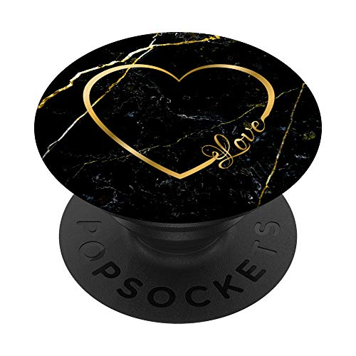 Love Heart Gold Black Marble-Look Cute for Girls Women Her PopSockets PopGrip: Swappable Grip for Phones & Tablets