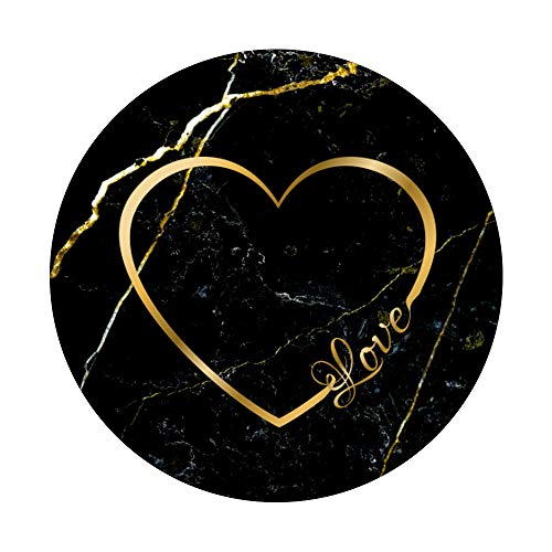 Love Heart Gold Black Marble-Look Cute for Girls Women Her PopSockets PopGrip: Swappable Grip for Phones & Tablets