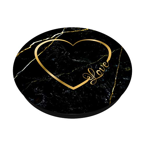 Love Heart Gold Black Marble-Look Cute for Girls Women Her PopSockets PopGrip: Swappable Grip for Phones & Tablets