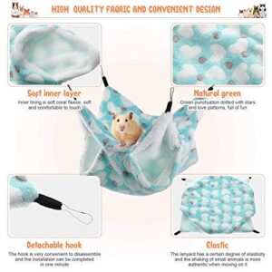 2 Pieces Small Pet Cage Hammock Hanging Tunnel for Small Animals Hanging Bed Cage Guinea Hammock Cage Accessories for Ferret Rat Chincilla Hammock Sleeper Cage Accessories Set (Green, Heart)