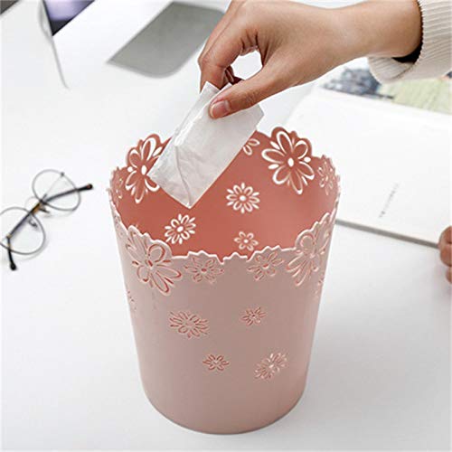 Susoonfo Waste Paper Bin,Decorative Small Trash,Fashion Hollow Style,Plastic Waste Bin for office,Craft Room,Kitchen or Bathroom (Pink)