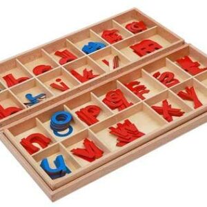 MEYOR Montessori Wooden Movable Alphabet with Box Preschool Spelling Learning Materials Large Movable Alphabet (Red & Blue)