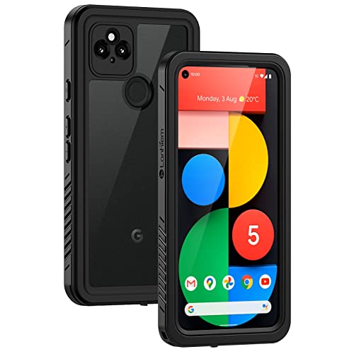 Lanhiem Pixel 5 Case, IP68 Waterproof Dustproof Shockproof Case with Built-in Screen Protector, Full Body Underwater Protective Cover for Google Pixel 5 (2020), Black/Clear