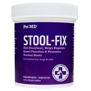 pet md stool-fix - powdered clay anti diarrhea for dogs & cats - anti diarrheal treatment for upset stomach relief, promotes normal stool - 100g