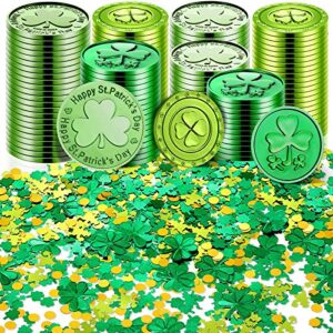 250 pieces st. patrick's day shamrock coins 3-leaf and 4-leaf lucky coins green and plastic st. patrick confetti green table confetti for st. patrick's day party decoration supplies