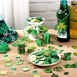 250 Pieces St. Patrick's Day Shamrock Coins 3-Leaf and 4-Leaf Lucky Coins Green and Plastic St. Patrick Confetti Green Table Confetti for St. Patrick's Day Party Decoration Supplies