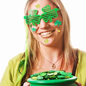 250 Pieces St. Patrick's Day Shamrock Coins 3-Leaf and 4-Leaf Lucky Coins Green and Plastic St. Patrick Confetti Green Table Confetti for St. Patrick's Day Party Decoration Supplies