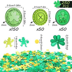 250 Pieces St. Patrick's Day Shamrock Coins 3-Leaf and 4-Leaf Lucky Coins Green and Plastic St. Patrick Confetti Green Table Confetti for St. Patrick's Day Party Decoration Supplies