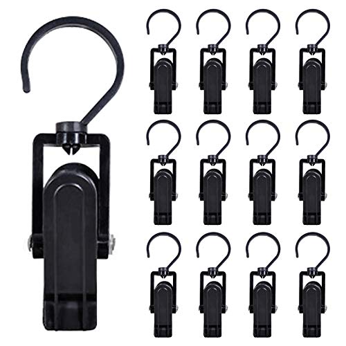 INCREWAY Laundry Hooks Clip, 16pcs 4.53" Black Durable Plastic Curtain Hooks Swivel Hanging Hooks for Hanging Towel Clothes Photos(Black)