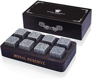 whiskey stones gift set by royal reserve | artisan crafted reusable refreezable chilling cooler rocks for scotch bourbon – modern stocking stuffer for guy men dad boyfriend anniversary or retirement