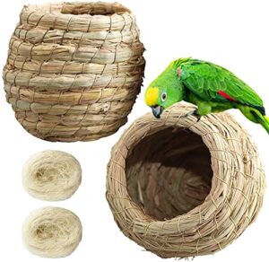 kathson birdcages straw bird nests natural grass woven birdhouse resting breeding nesting cages hideaway shelter for finch canary budgie lovebird pearl bird and small parrot 