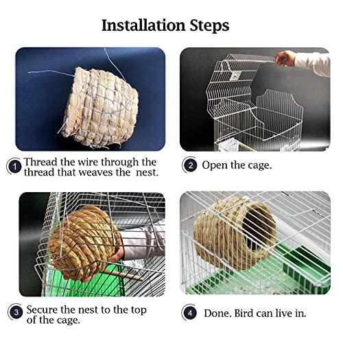 kathson Birdcages Straw Bird Nests Natural Grass Woven Birdhouse Resting Breeding Nesting Cages Hideaway Shelter for Finch Canary Budgie Lovebird Pearl Bird and Small Parrot 