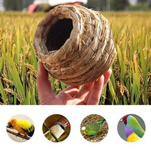 kathson Birdcages Straw Bird Nests Natural Grass Woven Birdhouse Resting Breeding Nesting Cages Hideaway Shelter for Finch Canary Budgie Lovebird Pearl Bird and Small Parrot 