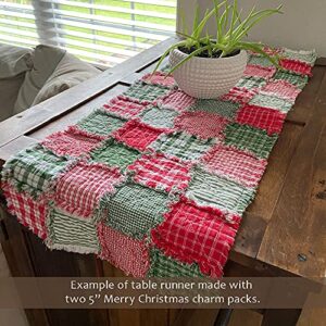 40+ Merry Christmas Charm Pack Red Green, 6 inch Precut Cotton Homespun Fabric Squares by JCS