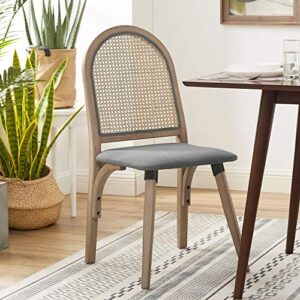 art leon mid century modern linen upholstered dining side chair with rattan woven backrest, 1 pcs, dark grey