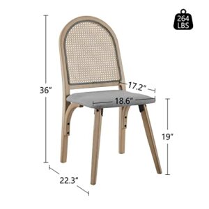 Art Leon Mid Century Modern Linen Upholstered Dining Side Chair with Rattan Woven Backrest, 1 Pcs, Dark Grey