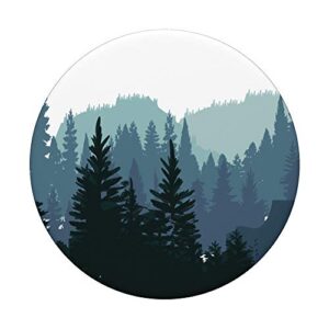 Pine Tree mountain scene Teal forest pattern for women men PopSockets Swappable PopGrip