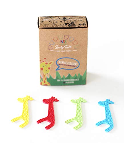 Kids Dental Floss Picks Without Fluoride, Natural Strawberry Flavor. Fun & Colorful Animal Shape Will Make Any Little one Floss. Part Biodegradable & Eco-Friendly. Prevent Tooth Decay & Gum Disease.