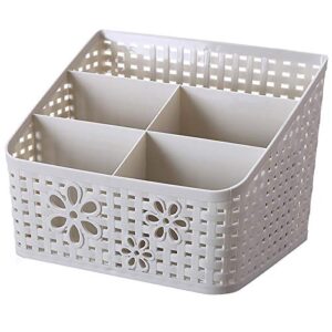 plastic makeup storage organizer caddy - divided basket bin for bathroom vanity countertop with mesh hollow design for shower kitchen office desk (5 cells)