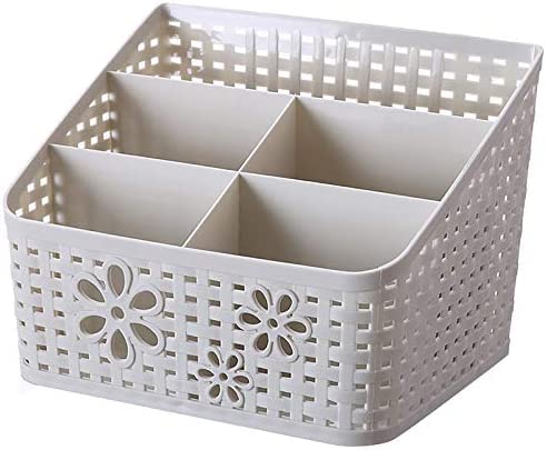 Plastic Makeup Storage Organizer Caddy - Divided Basket Bin for Bathroom Vanity Countertop with Mesh Hollow Design for Shower Kitchen Office Desk (5 cells)