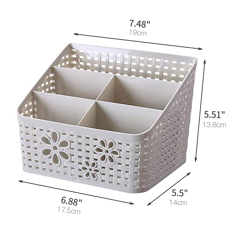 Plastic Makeup Storage Organizer Caddy - Divided Basket Bin for Bathroom Vanity Countertop with Mesh Hollow Design for Shower Kitchen Office Desk (5 cells)