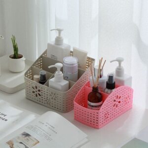 Plastic Makeup Storage Organizer Caddy - Divided Basket Bin for Bathroom Vanity Countertop with Mesh Hollow Design for Shower Kitchen Office Desk (5 cells)