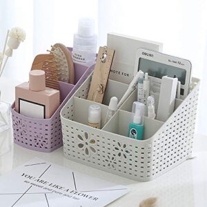 Plastic Makeup Storage Organizer Caddy - Divided Basket Bin for Bathroom Vanity Countertop with Mesh Hollow Design for Shower Kitchen Office Desk (5 cells)