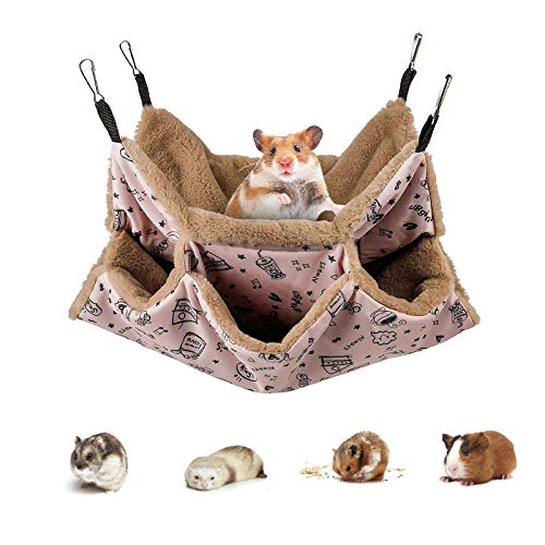 Petmolico Small Pet Hanging Triple-Layer Warm Hammock Bed Cage Accessories Bedding Hideout Playing Sleeping for Parrot Sugar Glider Ferret Squirrel Hamster Rat, Pink Cup