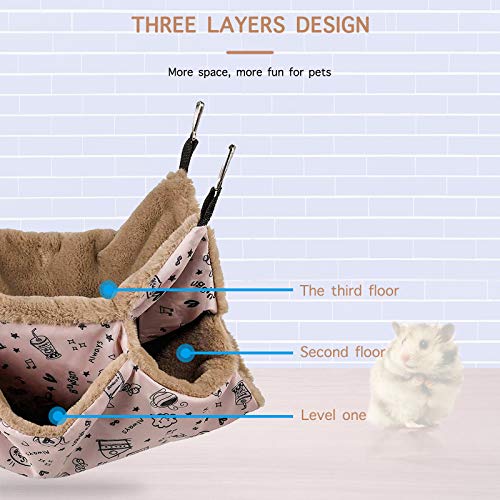 Petmolico Small Pet Hanging Triple-Layer Warm Hammock Bed Cage Accessories Bedding Hideout Playing Sleeping for Parrot Sugar Glider Ferret Squirrel Hamster Rat, Pink Cup