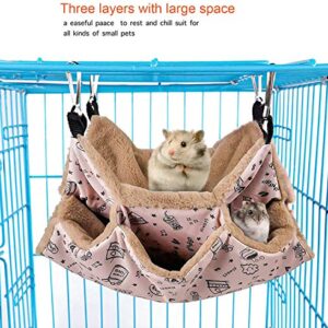 Petmolico Small Pet Hanging Triple-Layer Warm Hammock Bed Cage Accessories Bedding Hideout Playing Sleeping for Parrot Sugar Glider Ferret Squirrel Hamster Rat, Pink Cup