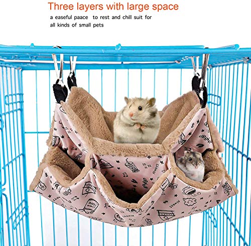 Petmolico Small Pet Hanging Triple-Layer Warm Hammock Bed Cage Accessories Bedding Hideout Playing Sleeping for Parrot Sugar Glider Ferret Squirrel Hamster Rat, Pink Cup