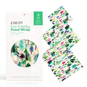 z wraps - reusable beeswax food wraps - assorted 3-pack (s, m, l) - made in usa with 100-precent cotton, organic beeswax and jojoba oil - wild wanderers