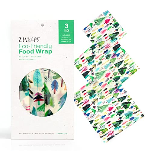 Z Wraps - Reusable Beeswax Food Wraps - Assorted 3-Pack (S, M, L) - Made in USA with 100-Precent Cotton, Organic Beeswax and Jojoba Oil - Wild Wanderers