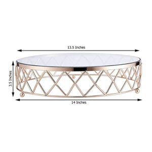 Efavormart 14" Round Metal Geometric Cake Stand Cake Riser with Glass Top Glossy Metallic Finish for Dessert Cupcake Pastry Candy Display Plate Event, Birthday Party