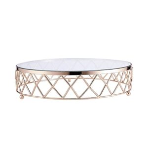 Efavormart 14" Round Metal Geometric Cake Stand Cake Riser with Glass Top Glossy Metallic Finish for Dessert Cupcake Pastry Candy Display Plate Event, Birthday Party