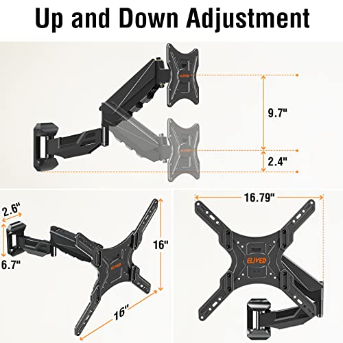 ELIVED Height Adjustable TV Wall Mount for Most 23-55 Inch TVs, Spring Arm Full Motion Swivel Tilt Articulating TV Mount Bracket Fits Max VESA 400x400mm, 44 lbs YD1010