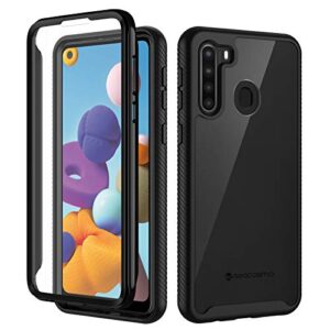 seacosmo case for samsung a21, full body shockproof cover [with built-in screen protector] slim fit bumper protective phone case for samsung galaxy a21 - black/clear