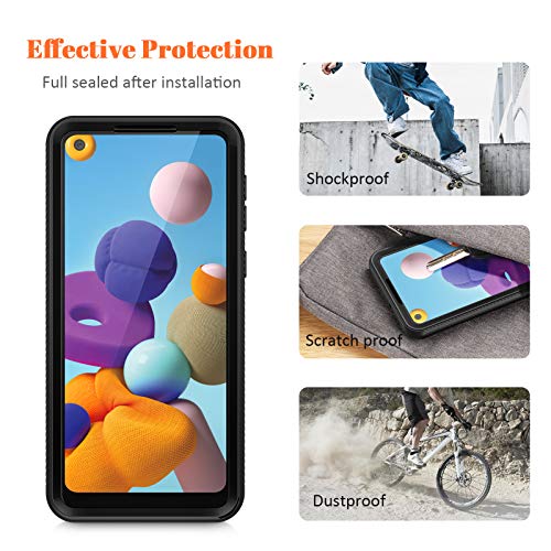 seacosmo Case for Samsung A21, Full Body Shockproof Cover [with Built-in Screen Protector] Slim Fit Bumper Protective Phone Case for Samsung Galaxy A21 - Black/Clear