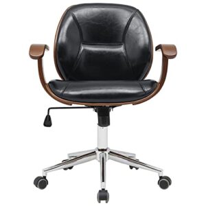 New Pacific Direct Samuel PU Bamboo w/Armrest Office Chair, Black