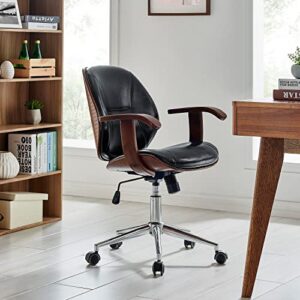 New Pacific Direct Samuel PU Bamboo w/Armrest Office Chair, Black