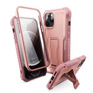 exoguard compatible with iphone 12 pro max case, rubber shockproof full-body cover case built-in screen protector with kickstand for iphone 12 pro max 6.7 inch phone (pink)