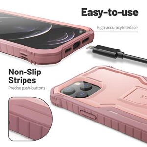 ExoGuard Compatible with iPhone 12 Pro Max Case, Rubber Shockproof Full-Body Cover Case Built-in Screen Protector with Kickstand for iPhone 12 Pro Max 6.7 inch Phone (Pink)