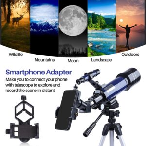 Telescopes for Astronomy Adults, 70mm Aperture 400mm Focal Length Refractor Telescope for Beginners Kids, Portable Telescope with Backpack Tripod Phone Adapter